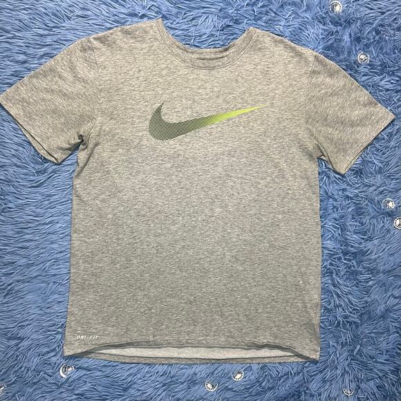 Nike Dri Fit Logo Shirt Size Medium Mens Athletic Neon Green Gray - Picture 1 of 11